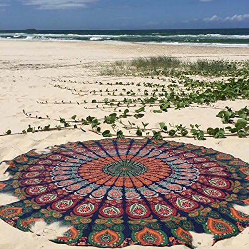 Labhanshi Indian Mandala Round Roundie Beach Throw Tapestry Hippy Boho Gypsy Cotton Tablecloth Beach Towel Round Yoga Mat