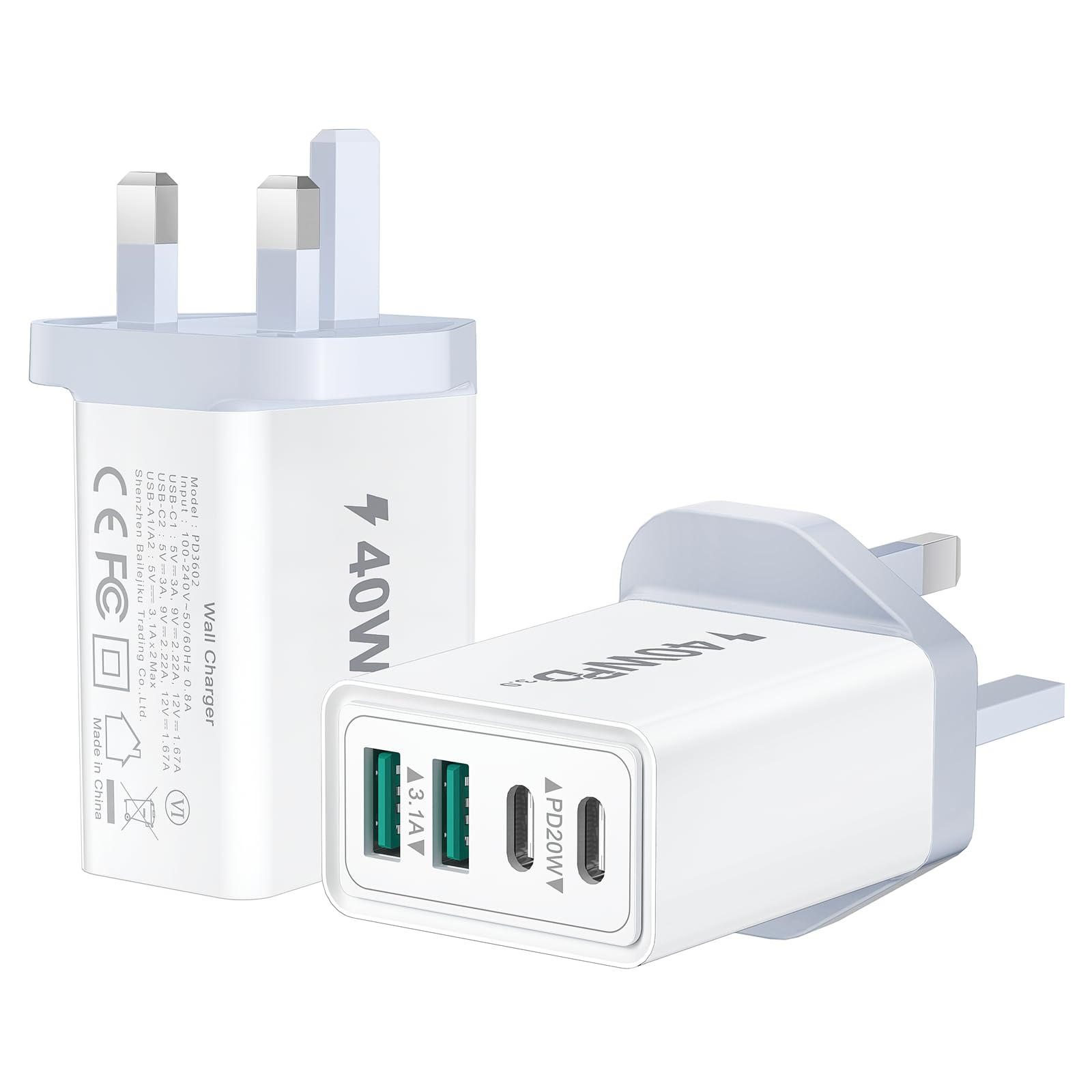 USB C Plug, Cshare 40W 4-Port Fast USB C Charger, Multi Mains Charger - View #5