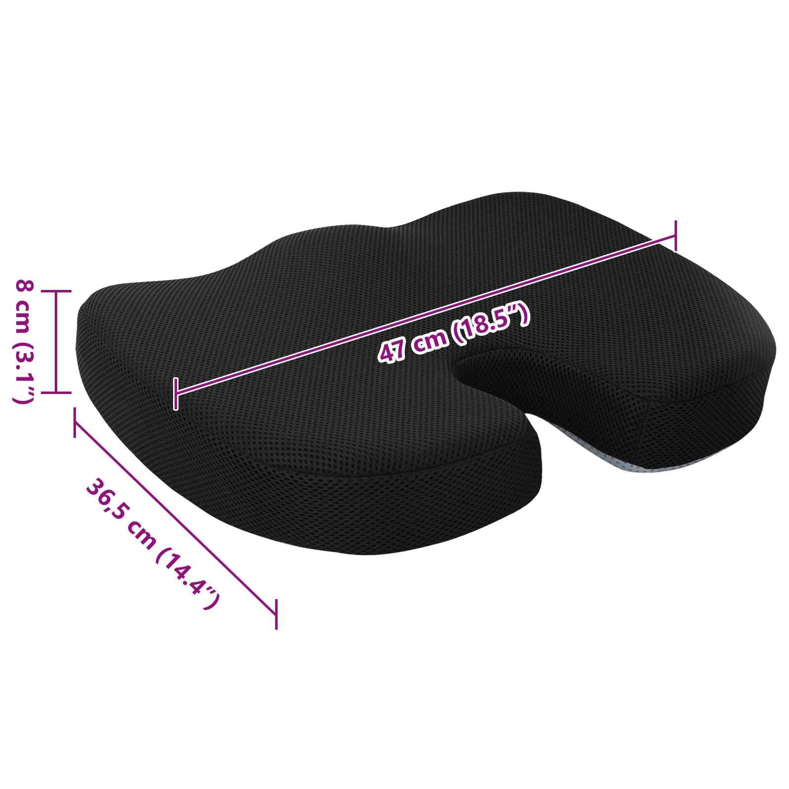 Cuscino per sedia, tinta unita, nero, 47 x 36,5 x 8 cm, in memory foam, ergonomico, antiscivolo, lavabile, con rivestimento per sedia, ufficio, sala da pranzo, cuscino per pallet, coccige