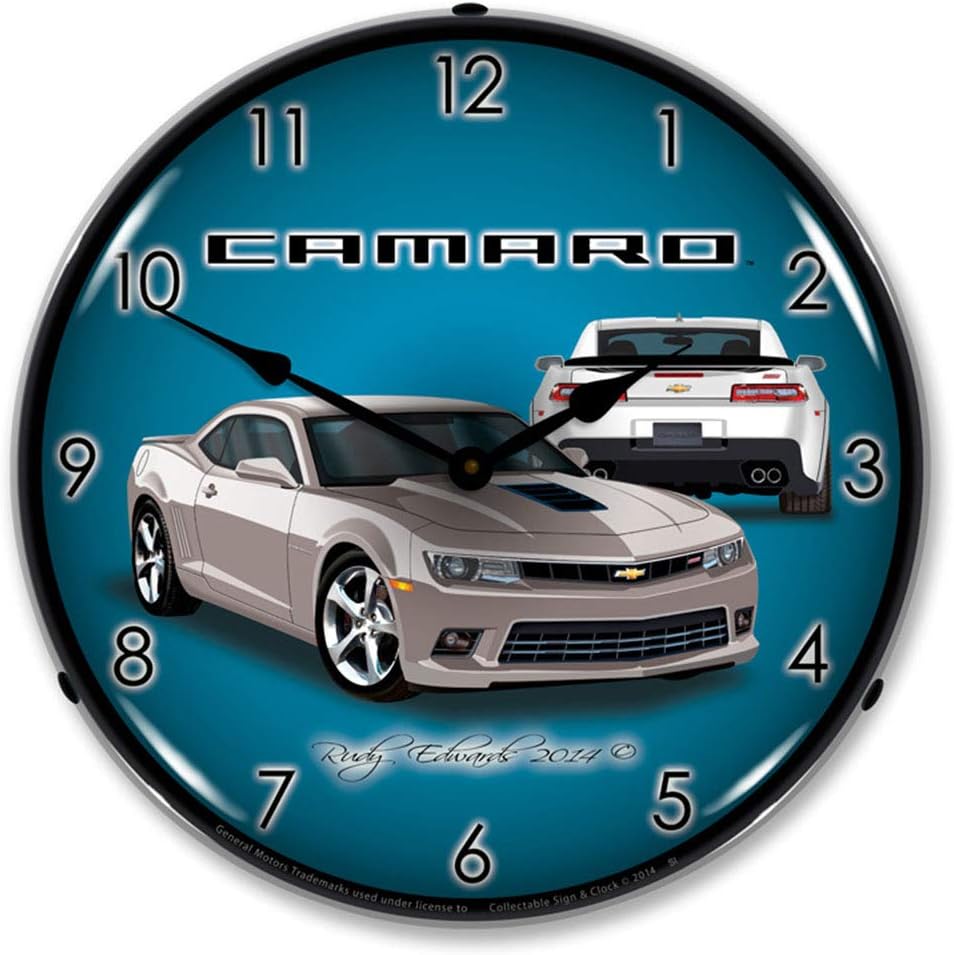 2014 Camaro SS Silver Ice LED Wall Clock, Retro/Vintage, Lighted, 14 inch