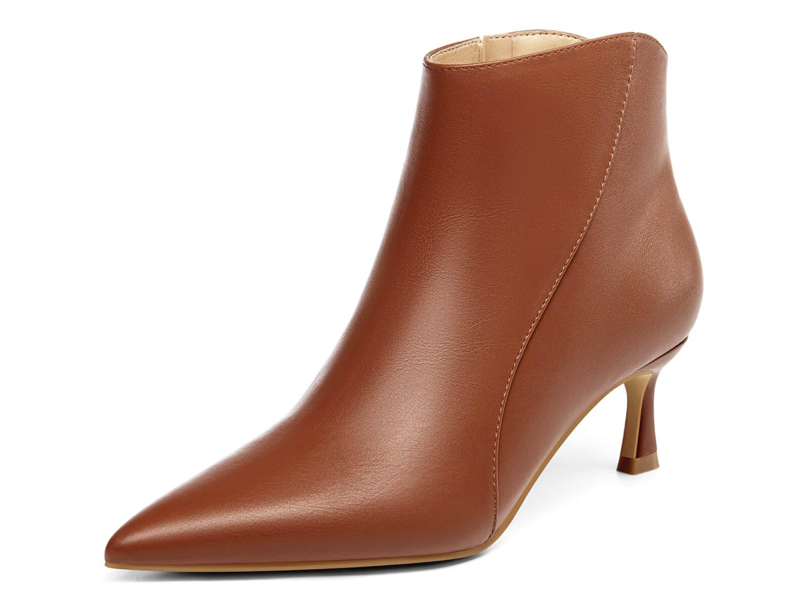 Coutgo Womens Kitten Heel Ankle Boots Pointed Toe Side Zipper Fall Winter Booties Shoes