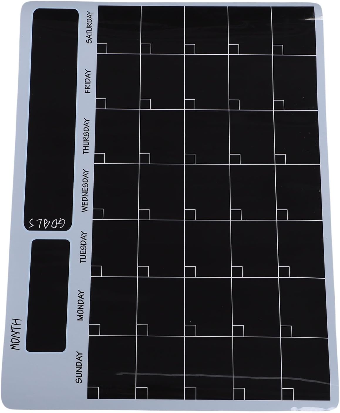Hyuduo Magnetic Dry Erase Fridge Calendar Board Black PET Monthly Planner for Kitchen Refrigerator Organization with 6 Liquid Chalk Markers