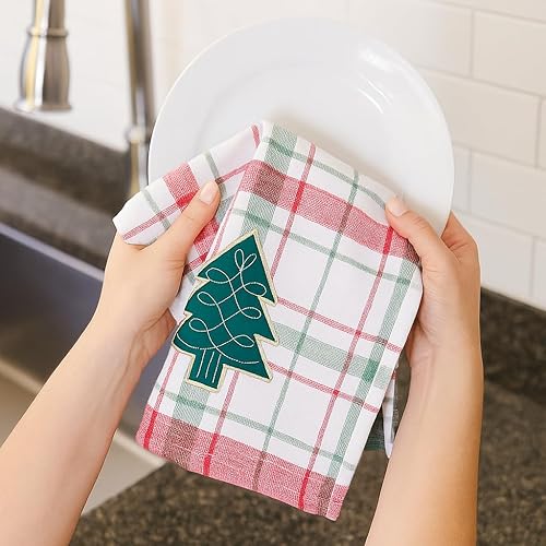 Vista 195 de Serafina Home Toallas de cocina navideñas navideñas: dos muñecos de nieve Be Jolly espiga y un muñeco de nieve bailarín, 3 piezas, tejido plano 100%