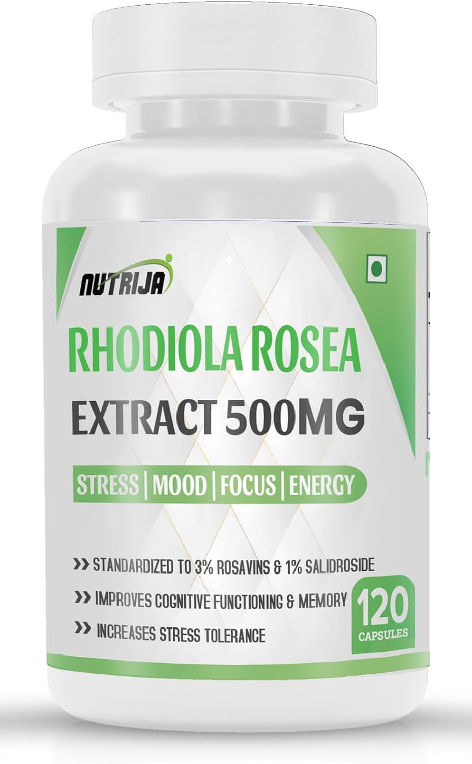 Rhodiola Rosea Root Extract 500mg | Standardized to 3% Rosavins & 1% Salidroside & Adaptogen Complex with Bioperine – (120capsules)