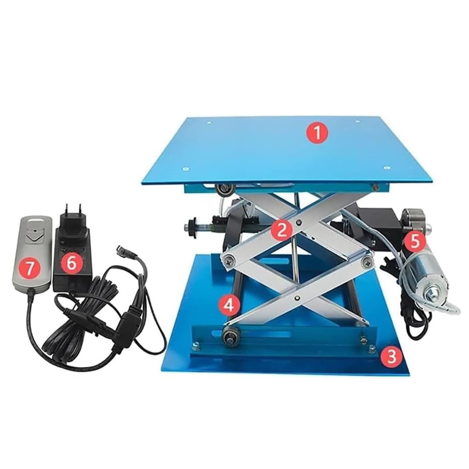 Elevador eléctrico, plataforma de elevación de laboratorio con control remoto, rango de altura 90-365 mm, tamaño de 250 x 250 mm, capacidad de 30 kg, velocidad de elevación de 22 s, ideal para