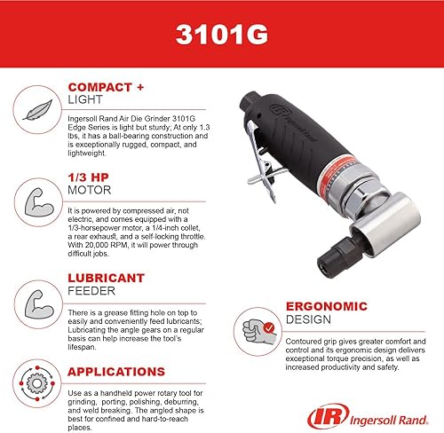 Miniatura 7 de Ingersoll Rand 3101G Air Die Grinder Edge Series - 14 pulgadas resistente ángulo recto agarre ergonómico construcción de rodamiento de bolas