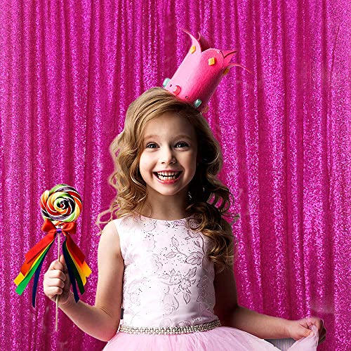 Image of 4 Pieces 2FTx8FT Fuchsia Sequin Backdrop Curtain Panels Stage Backdrop Background for Christmas Party Decoration Wedding Party Background Drapes