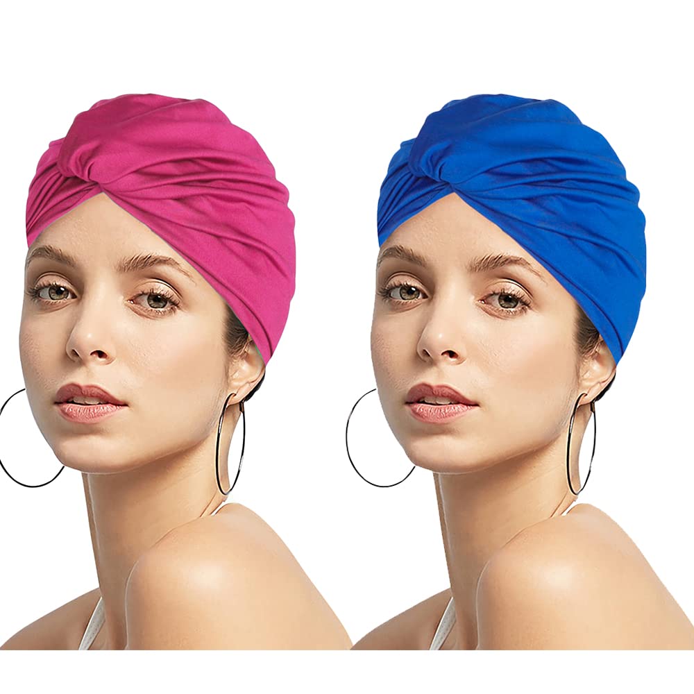 Women Swim Bathing Cap Elastic Swim Turban Cap Long Short