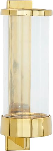 Miniatura 4 de Deco 79 Aplique de pared de vela individual de metal de aluminio, 6 "x 8" x 16", dorado