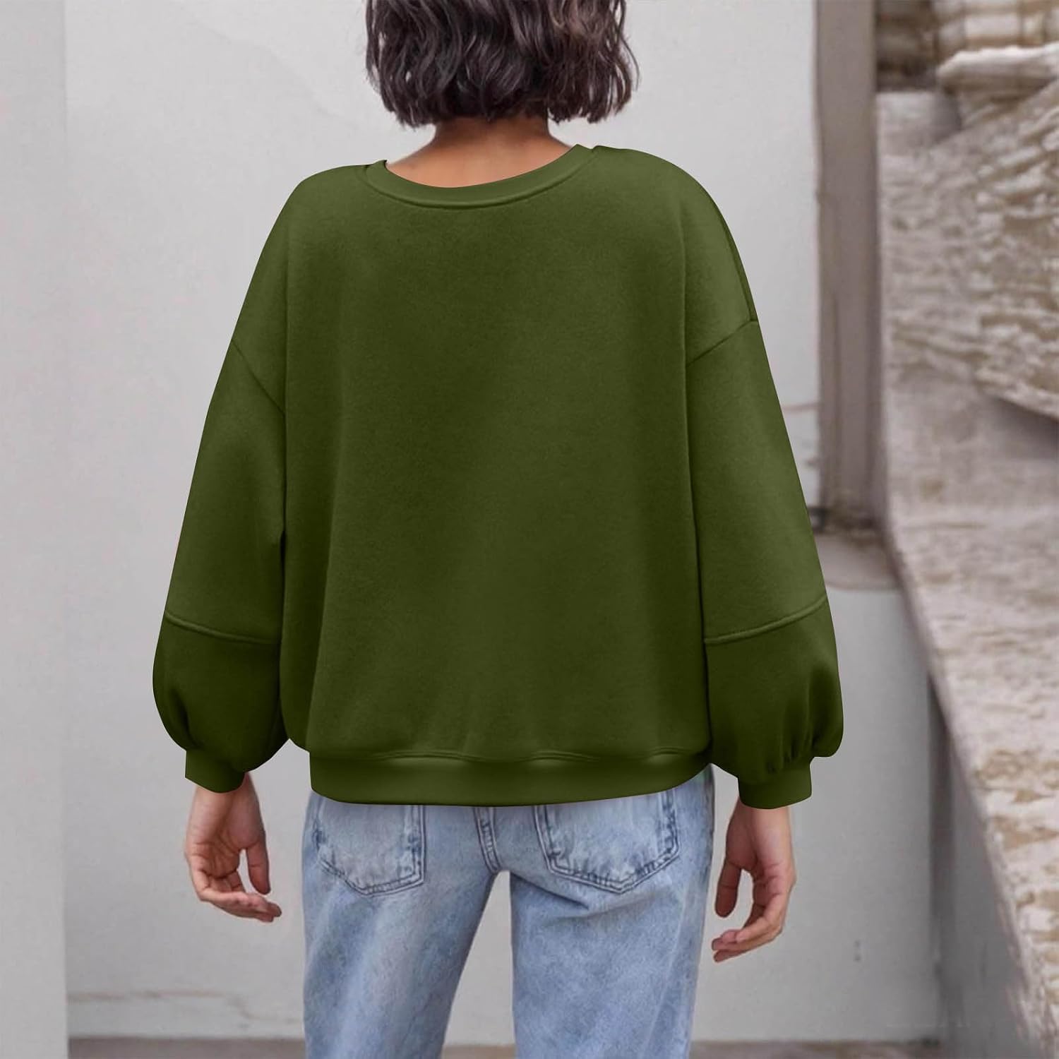Women's Sweatshirts Oversized Crewneck Fleece Pullover Hoodies Fashion Cute Long Sleeve Drop Shoulder Sweater Tops
