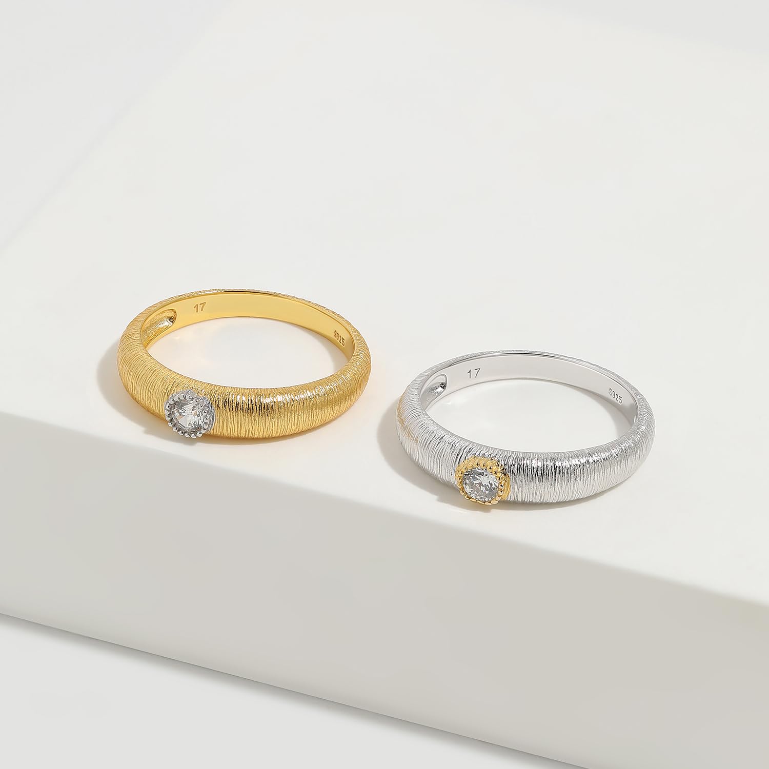 Meissa Anelli in Argento per Donne, Anelli Spessi Placcati Oro con Zirconia Cubica, Gioielli Impilabili Delicati, Confezionati in Scatola Regalo