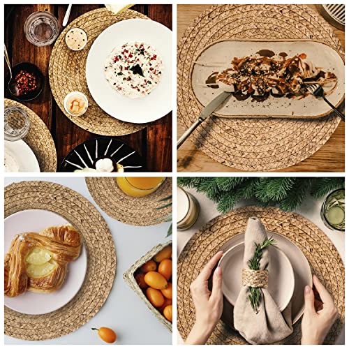 Haxhut Woven Round Placemats - Natural Placemats Set Of 6, Straw Braided Rattan Placemats thumb #2