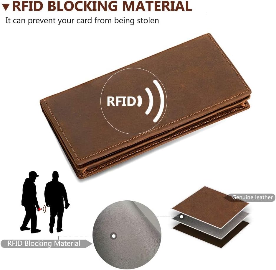 Kattee Men's Vintage Genuine Leather Long Wallet for Checkbook Credit Cards - Image 4