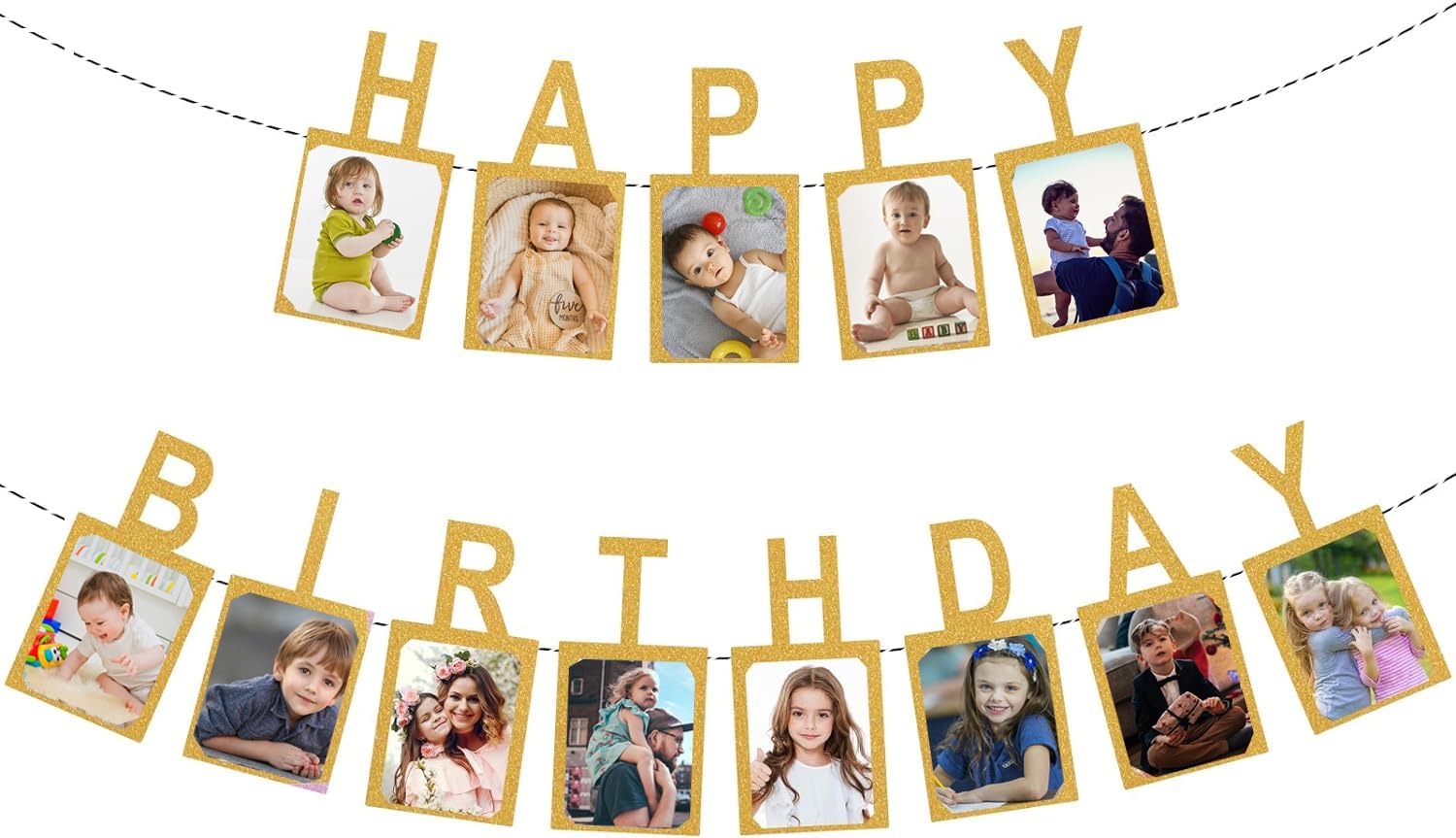 Geburtstag Girlande, Fotogirlande zum Geburtstag Happy Birthday, Hängende Foto Wanddekoration für Party Dekor Mädchen/Jungen, Happy Birthday Banner (Letter)