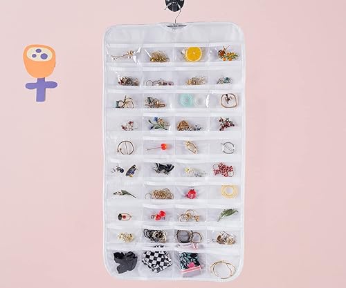 Miniatura 5 de Bloss Organizador de joyas colgante con 80 bolsillos de doble tamaño para almacenamiento de joyas para almacenamiento de pendientes de joyería,