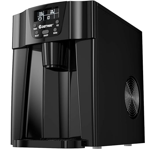 COSTWAY 2 in 1 Countertop Ice Maker with Built-in Water Dispenser, Produces 36 lbs Ice in 24 Hours, Ready in 6 Mins, with LCD Control Panel, Portable Ice Cube Machine for Home, Bar, Party (Black)