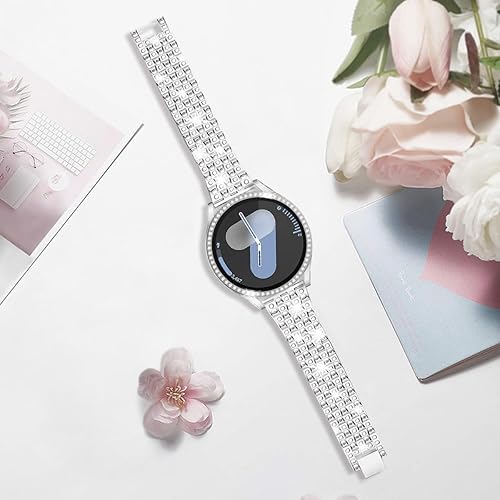Vista 115 de Correas compatibles con Samsung Galaxy Watch FE / 5/4 de 1.575 pulgadas, correa de metal con diamantes de imitación brillantes de 0.787 pulgadas