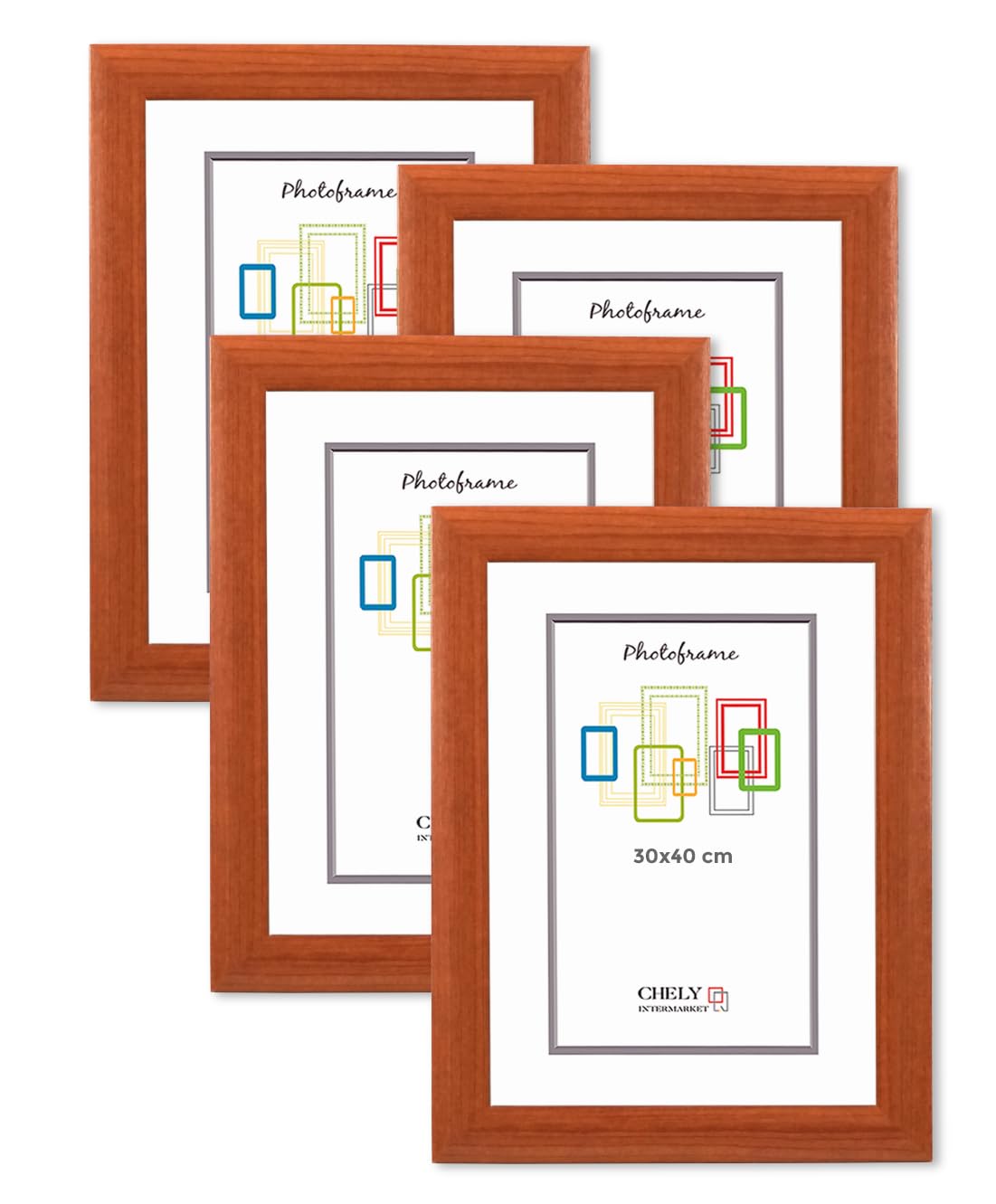 CHELY INTERMARKET MOD257 Marco Fotos Pared 30X40Cm Cerezo Pack 4 Unidades Madera Elegante Marcos Para Cuadros Marcos Fotos Grandes Marcos Pared Hogar Oficina Diploma Certificados Decoracion Interior