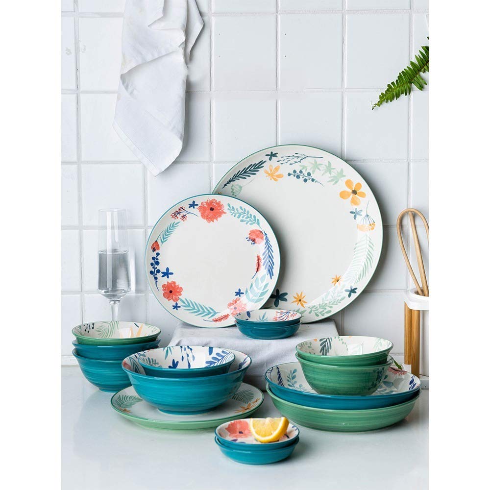 Générique Bol à Ramen, Couverts en céramique de Style Japonais, Bol à Riz de 5 Pouces, Assiettes à dîner de 8 Pouces, sous-Assiettes à Fleurs émaillées, Assiettes à dîner à imprimé Floral