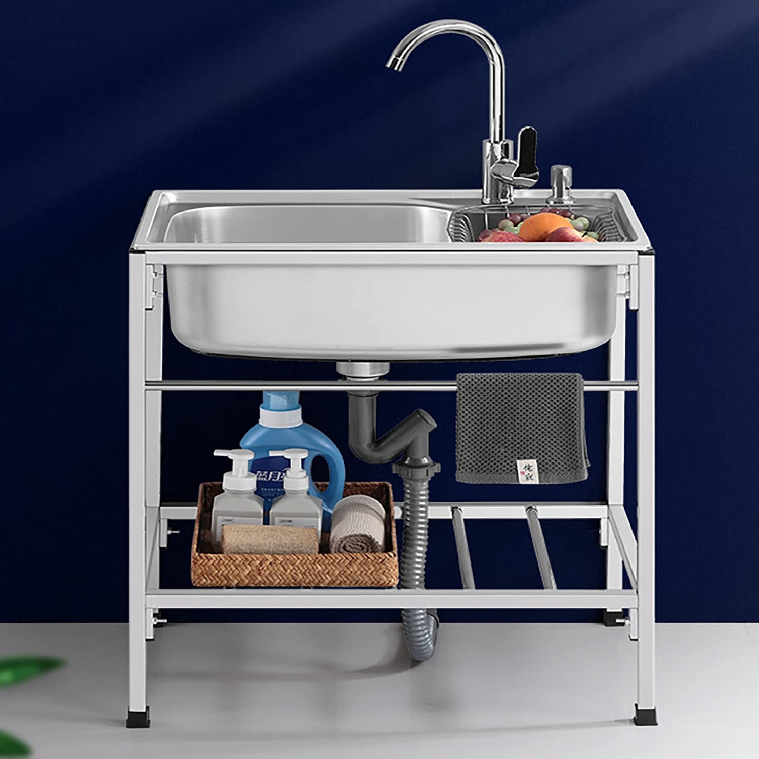 TAXXII Stainless Steel Utility Sink, 304 Commercial Freestanding Catering Outdoor Sink For Washing (Size : Kit with Cold Water Faucet)