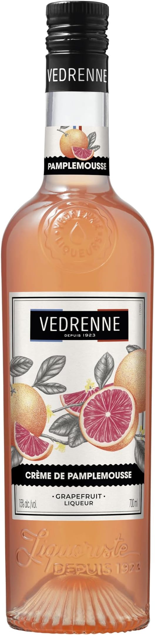 Vedrenne Liquore Pompelmo Rosa - Liquore al Pompelmo Rosa, 15%, Bottiglia in vetro da 700 ml (Confezione da 6)