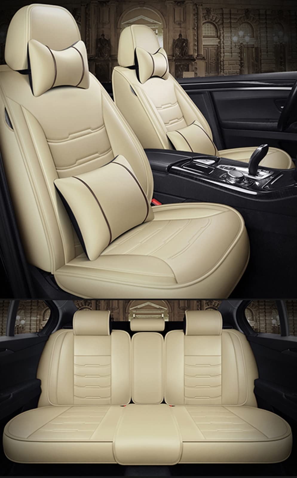 Housse de siège de voiture étanche beige 5 places accessoires auto intérieur