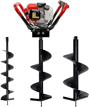 XtremepowerUS Gas-Powered Post Hole Digger V-Type 55CC 2-Stroke EPA Powerhead Engine with 6", 10", 12" Drill Bit Kit