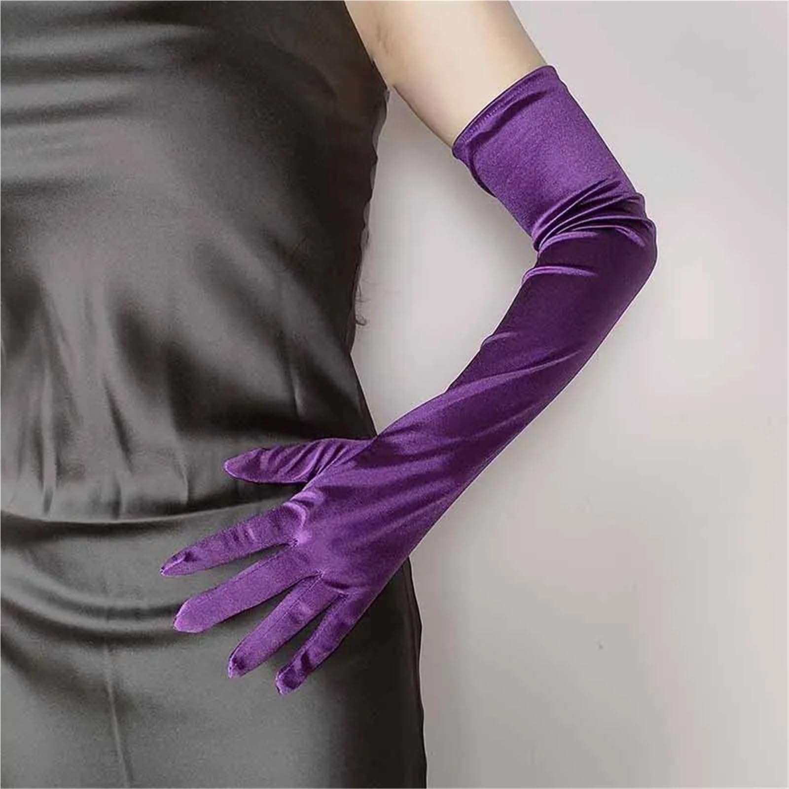 2 paia di guanti da donna for abito sposa con dita intere, trucco elastici in raso lungo 55 cm Per Feste E Balli