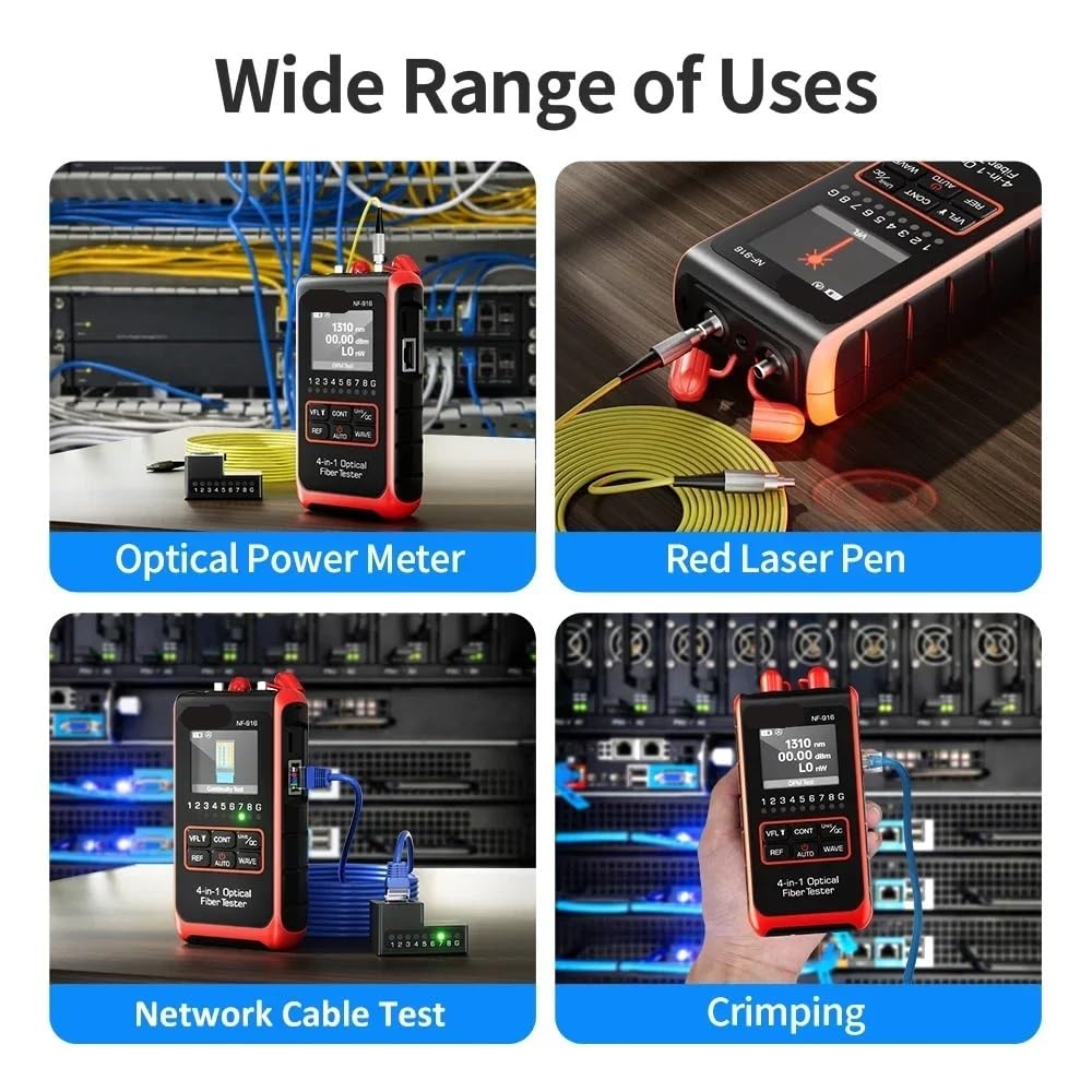 Probador Fibra Optica, Medidor de potencia óptica fibra VFL REF Localizador visual fallas Pantalla LCD Probador cable