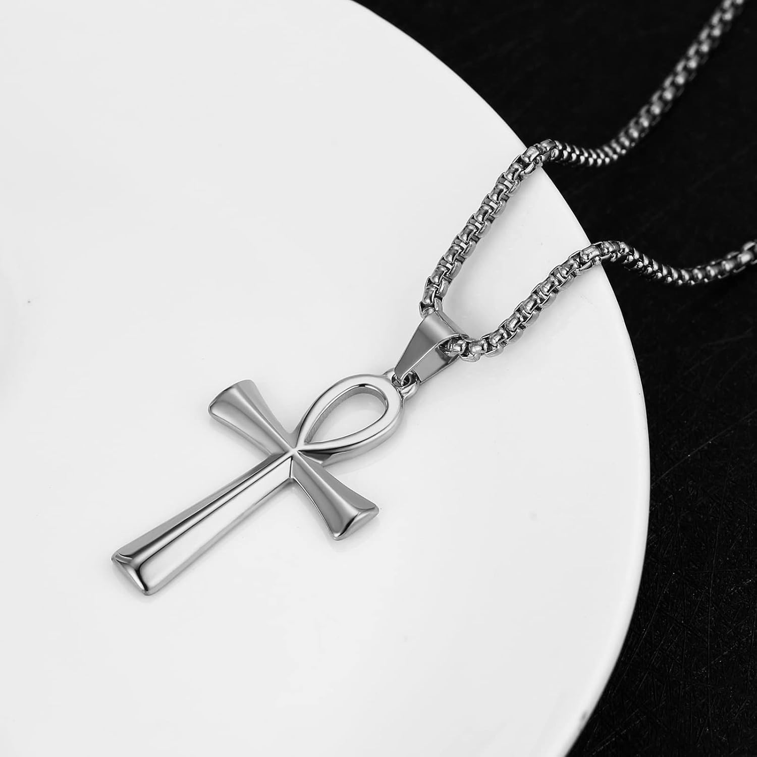 STWTR Men's Stainless Steel Coptic Ankh Cross Religious Pendant Necklace - Image 3