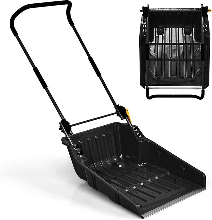 Review Hysache 26" Snow Shovel, Folding Snow Pusher Shovel w/ Wheels