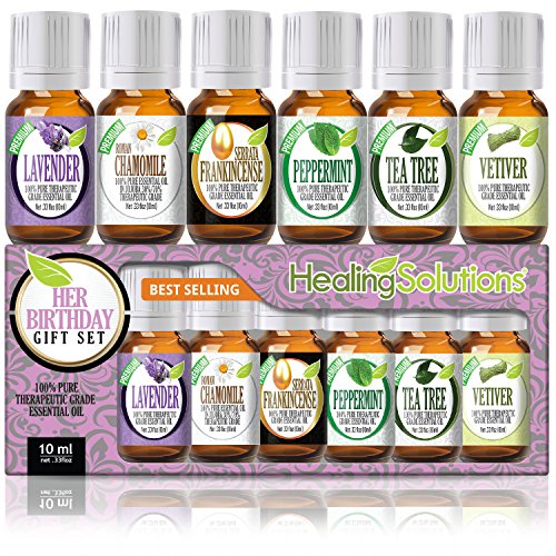 Birthday Gift for Her Set 100% Pure, Best Therapeutic Grade Essential Oil Kit - 6/10mL (Frankincense, French Lavender, Peppermint, Roman Chamomile, Tea Tree, and Vetiver) Birthday Gift for Her Set 100% Pure, Best Therapeutic Grade Essential Oil Kit - 6/10mL (Frankincense, French Lavender, Peppermint, Roman Chamomile, Tea Tree, and Vetiver)