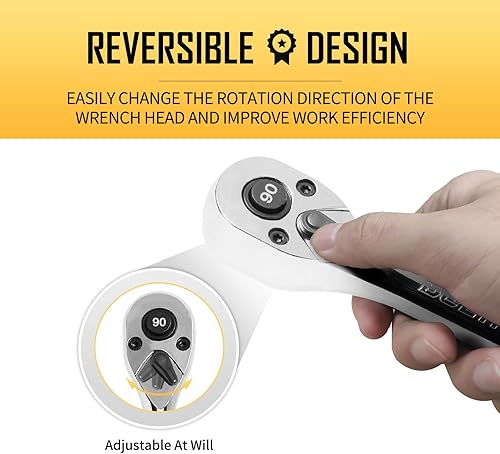 Miniatura 5 de boen Trinquete de 12 pulgada, llave de trinquete de liberación rápida de 90 dientes, columpio de 4 grados, reversible, aleación de cromo, pulido