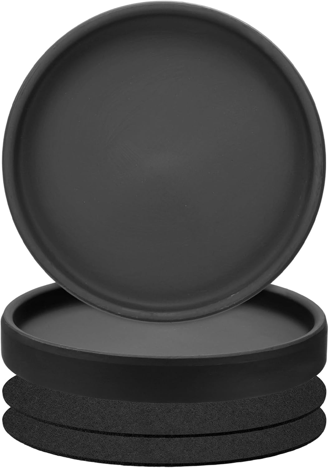 2 Pack Black Ceramic Plant Saucer, Round Drip Tray for Indoors & Outdoors, Ceramic Plant Trays to Catch Water Drainage for Potted Plants with Waterproof Felt Plant Mat [4.65 Inch]