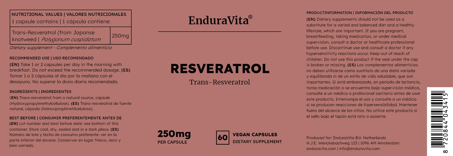 Cápsulas de resveratrol 60x250mg
