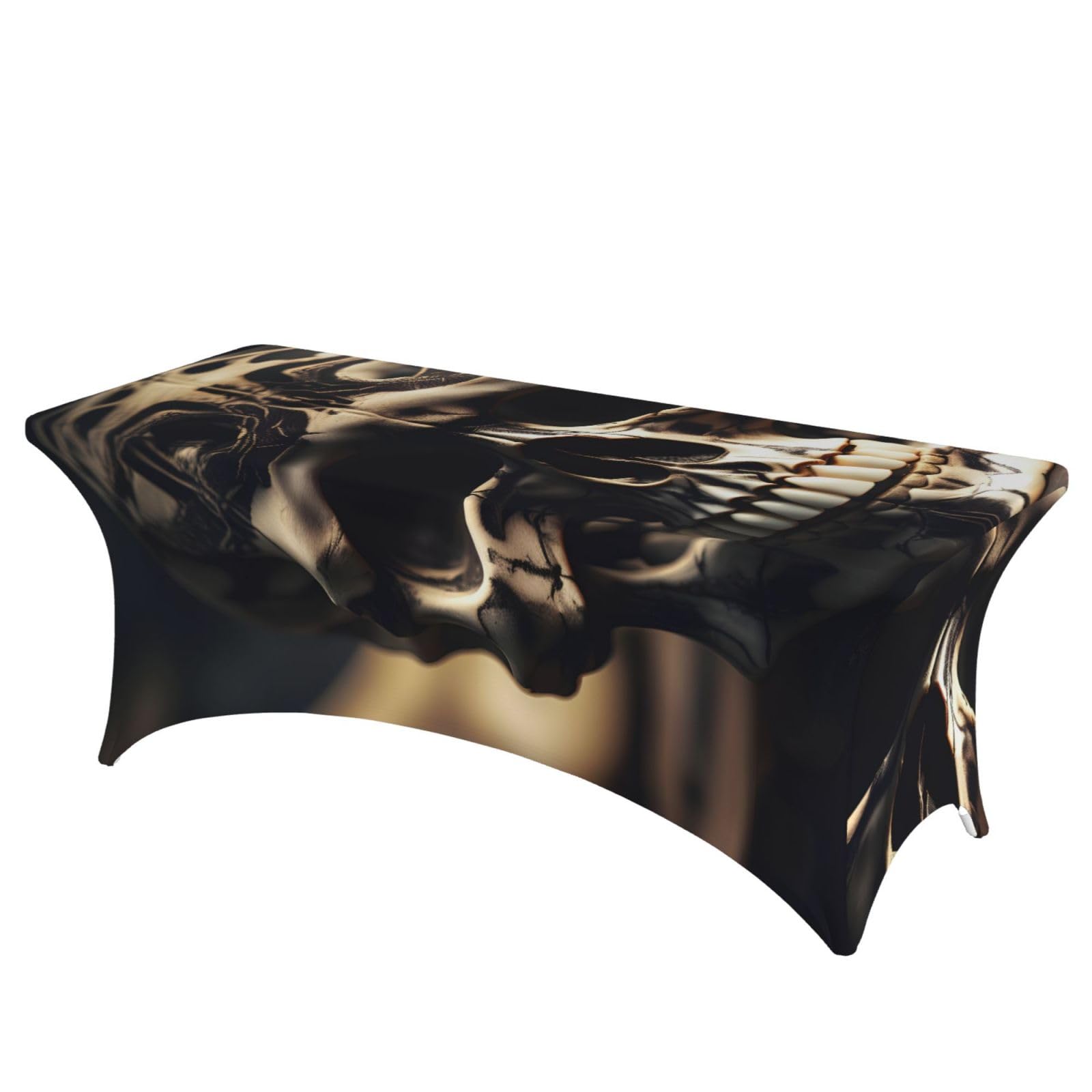 NImongt Skull Rock Roll Skeleton Bone Print Elastic Rectangular Tablecloth Holidays Family Banquet Wedding Party Table Cover