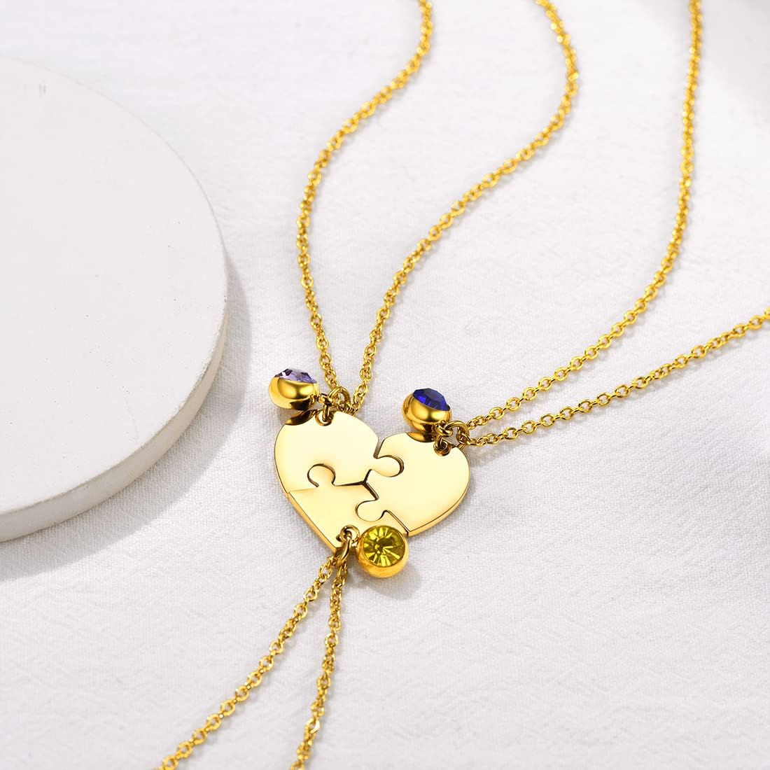 U7 BFF Necklace for 2/3/4/5/6 Women Girls Stainless Steel Personalized Family/Sibling/Friendship Jewelry Set Custom Best Friend Name Engrave Heart Puzzle Matching Pendant Necklaces