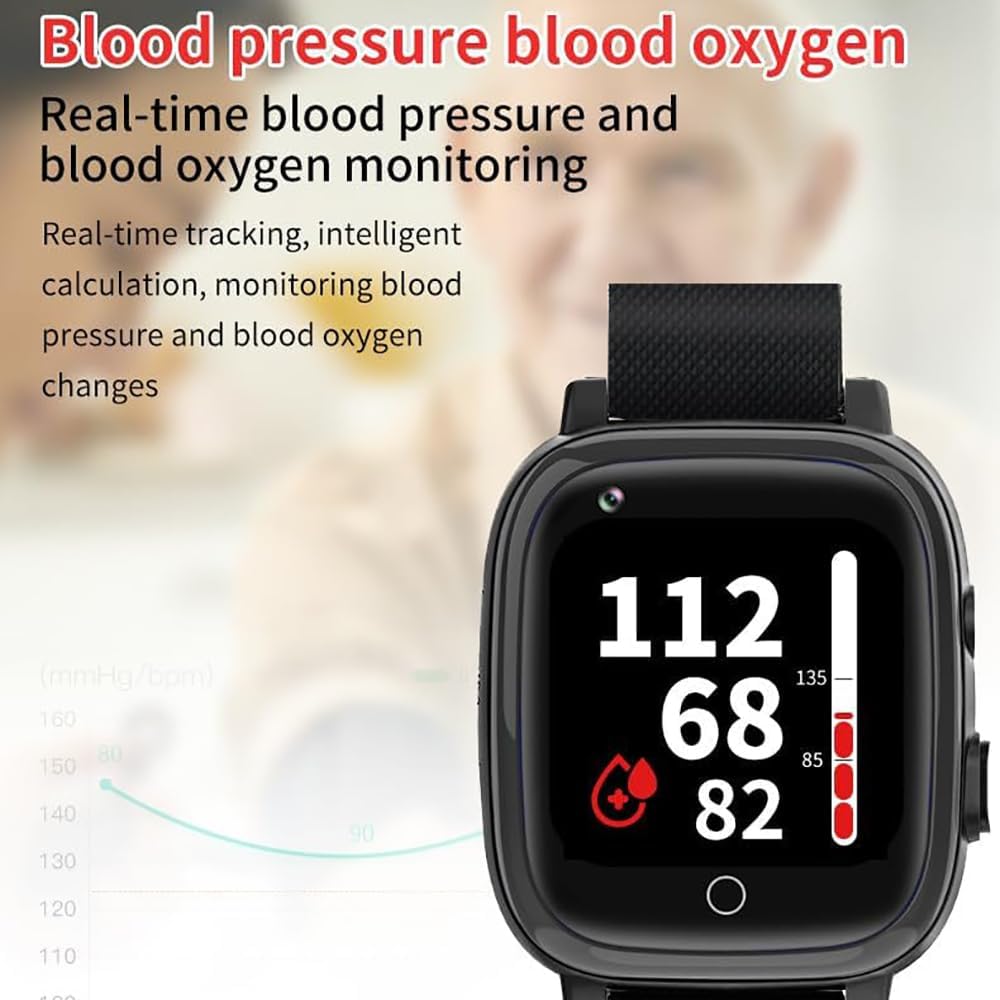 Smart Watch con pulsante di emergenza SOS, fotocamera, GPS, videochiamata 4G, promemoria di caduta, test della temperatura, monitor della pressione sanguigna per anziani, demenza, Alzheimer
