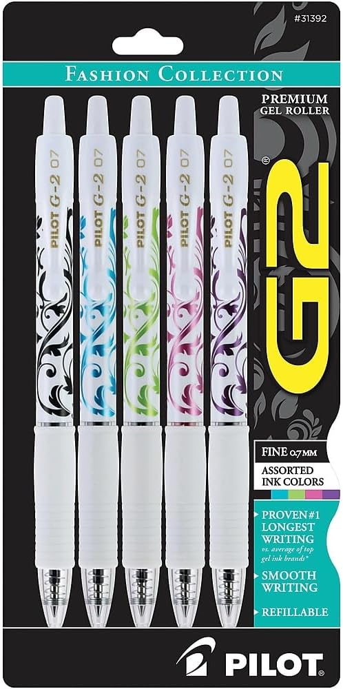 Pilot G2 Premium Gel Roller Pens, Fine Point, 0.7mm, Fashion Collection, Assorted Colors, Pack of 5