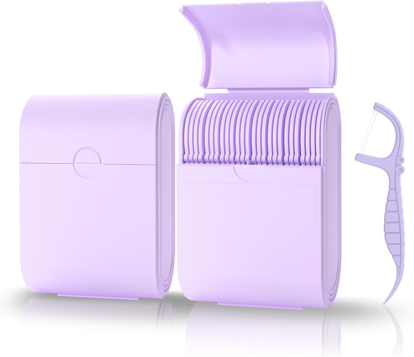 NALACAL Floss Dental Picks with Travel Case, Mint Flavored Double Line Flosser Dental Floss Sticks and Toothpick with Bilateral Storage Container for Oral Hygiene Purple 2 Box