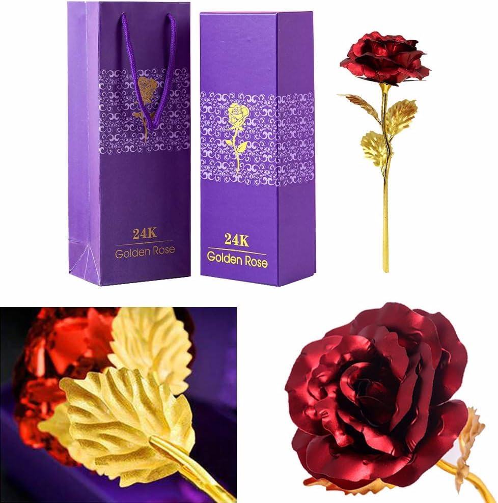 Gold Dipped Rose Gold Rose Flower with Gift Box and Bag for Lover Mother Friends, Christmas Thanksgiving Wedding Anniversary Mother's Day Valentine's Day (Pack of 1)-image-4