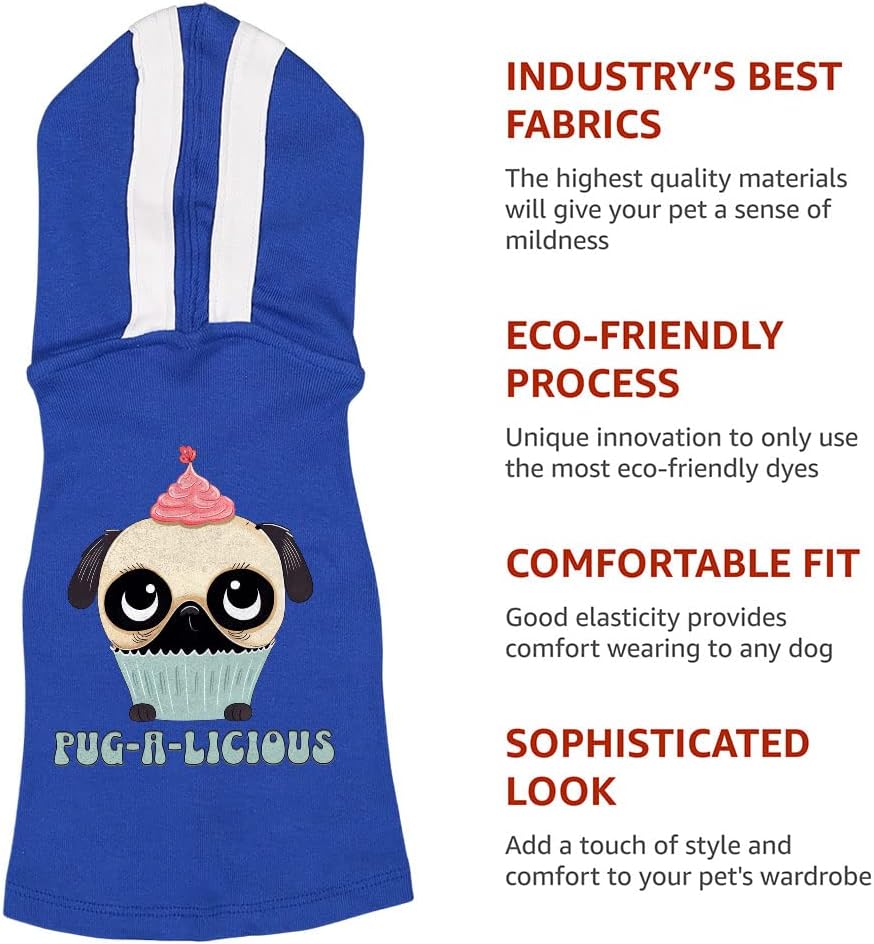 Cute Pug Dog Shirt with Hoodie - Cupcake Dog Hoodie - Cool Art Dog Clothing - Gray White, S