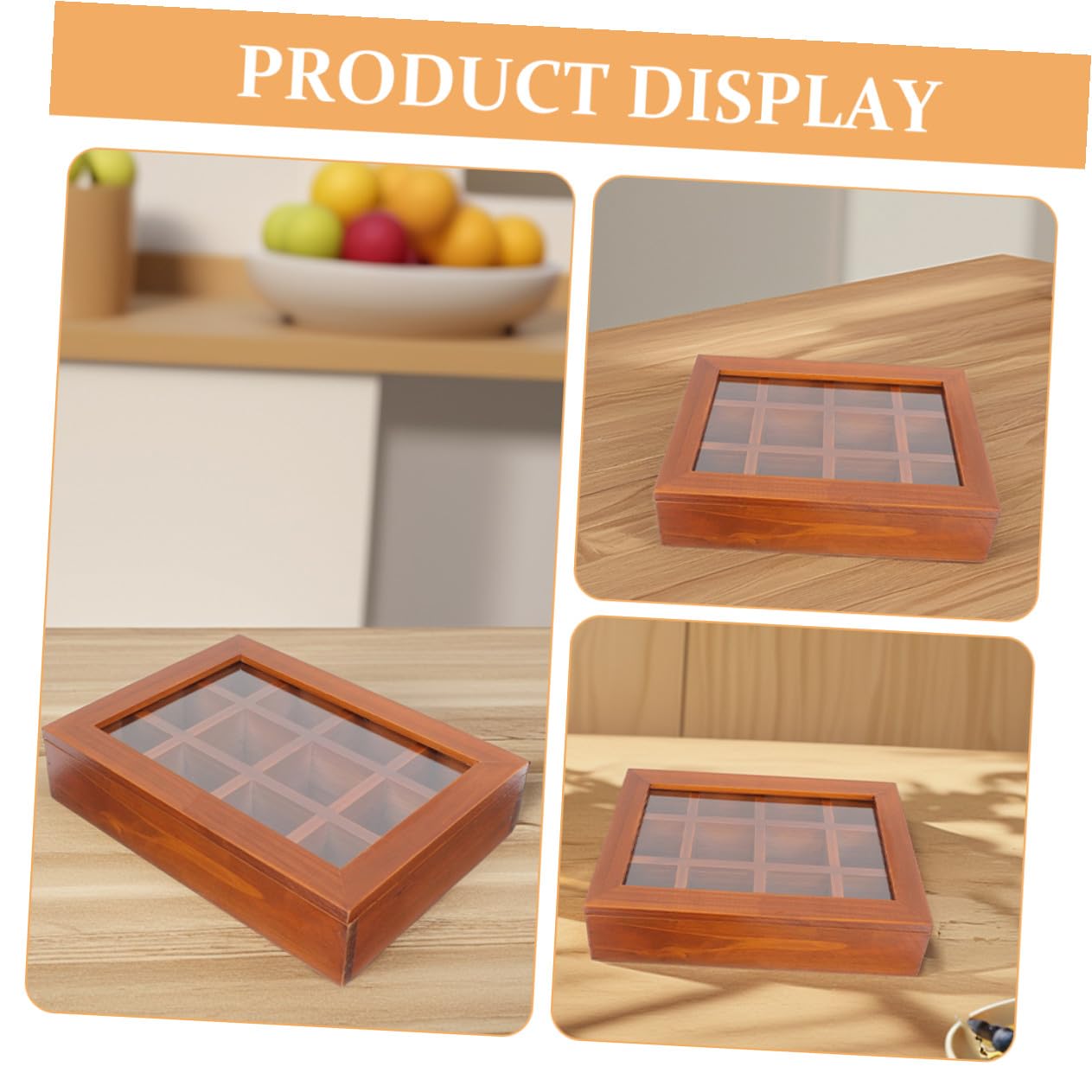 SHINEOFI Caja Organizadora de Madera con 12 Compartimentos para Bolsitas de Té Tapa con Ventana Acrílica Transparente Soporte Compacto para Azúcar Café y Especias Adecuado para Hogar y