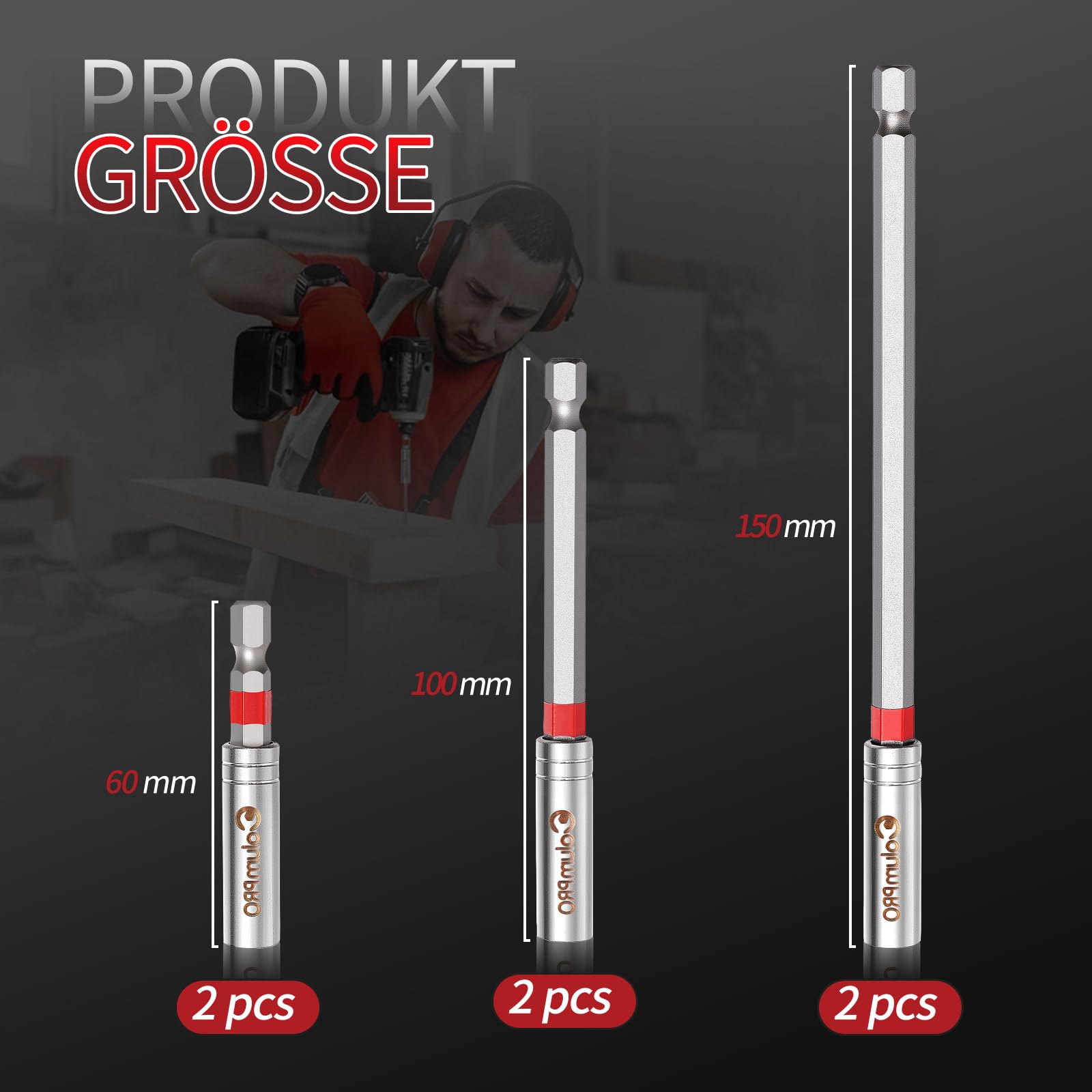Lot de 6 supports de clé d'extension magnétiques en acier S2 de 60, 100, 150 mm