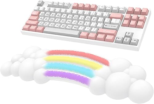 Miniatura 1 de Cloud - Teclado con reposamuñecas y reposamuñecas, de piel sintética, espuma viscoelástica suave de silicona con forma ergonómica de arcoíris