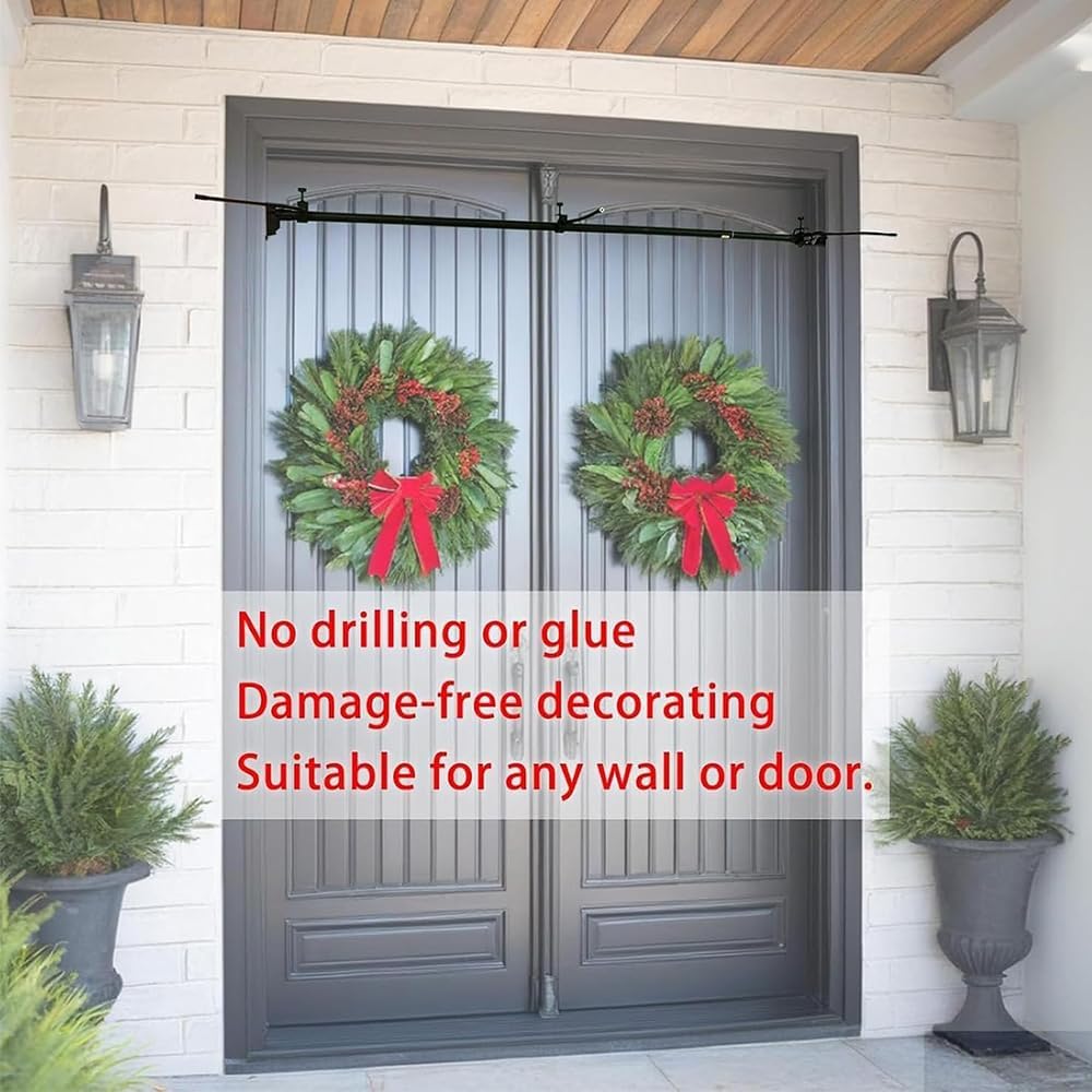 Garland Hangers for Front Door, Adjustable 32"-80", 3 Sizes, Heavy-Duty Christmas Halloween Decoration Holder, No Screws, Drilling (Black,2.6-3.2FT)