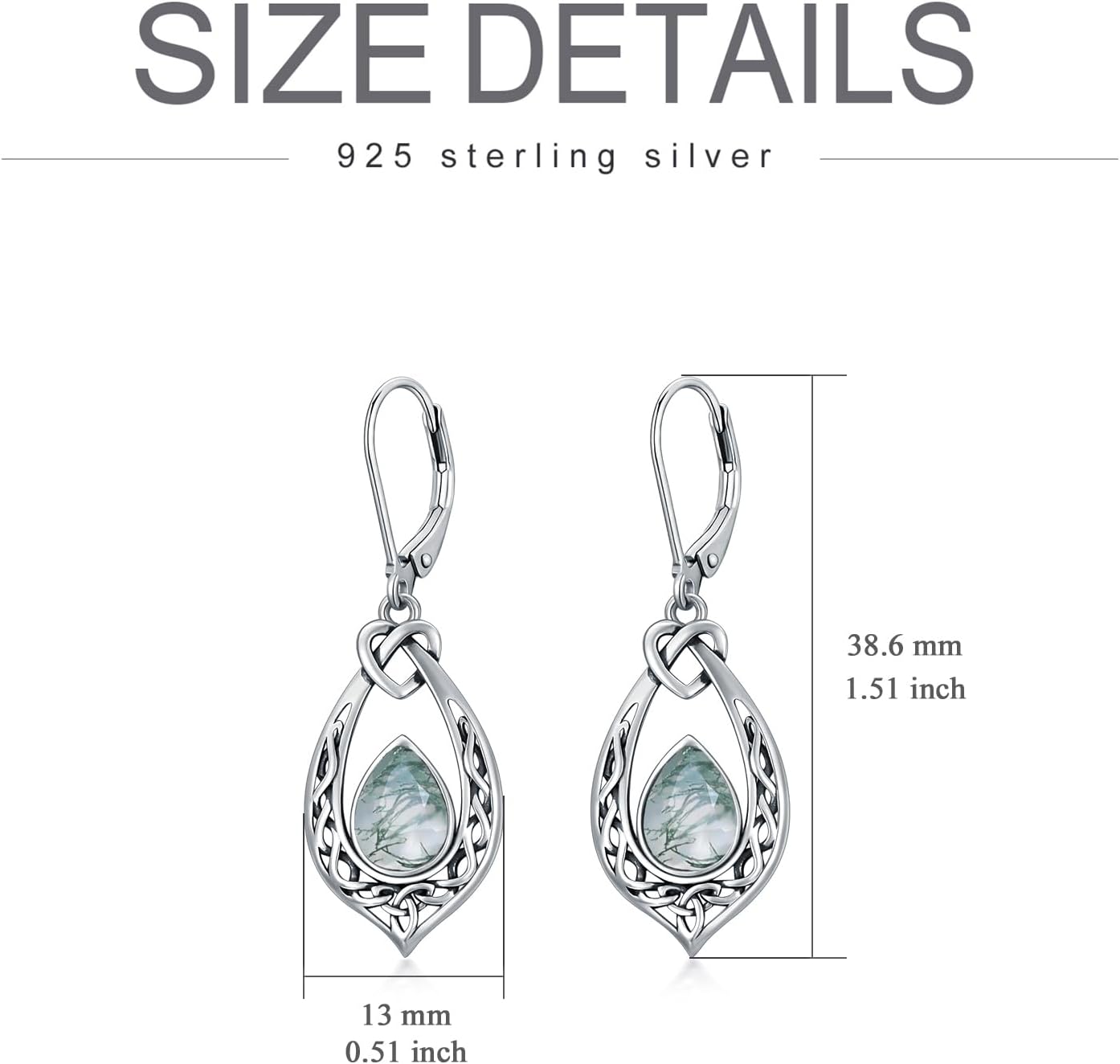 Celtic Knot Dangle Earrings 925 Sterling Silver Oxidized Vintage Drop Leverback Earrings with 8 * 6mm Simulated Birthstone Crystal Christmas Jewelry Gifts for Women (Gift Box) - Image 4
