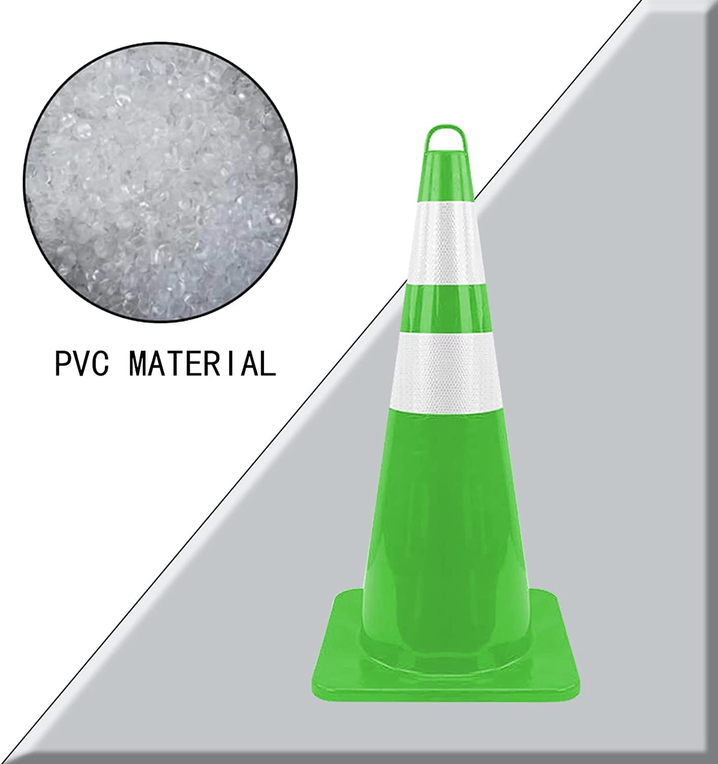 Cônes de sécurité portatifs en PVC Durable avec 2 Bandes réfléchissantes. Cônes lestés pour la sécurité routière. Convient aux allées et à la Formation à la Conduite (Lot de 4, Vert).