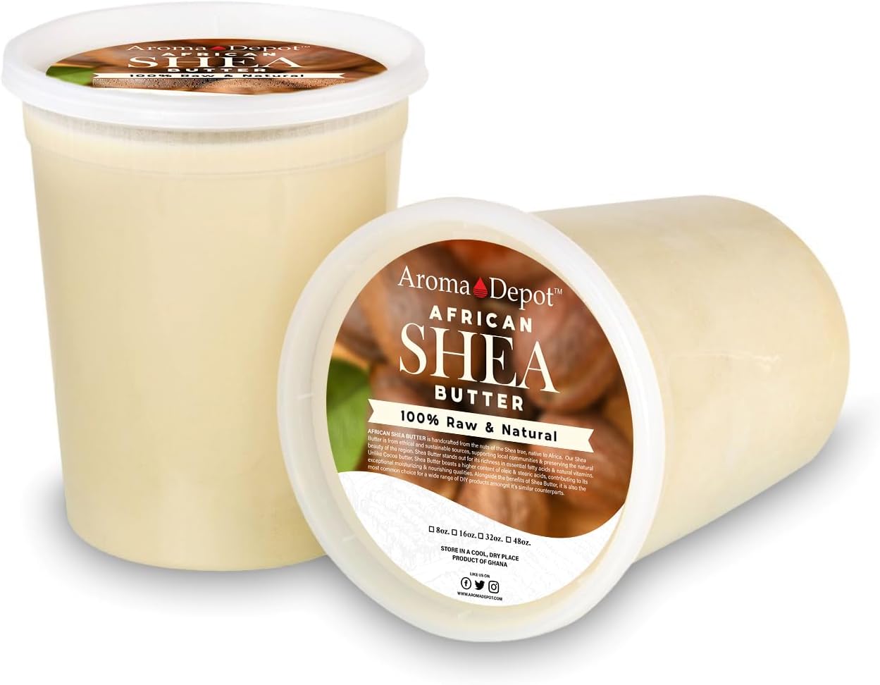Raw African Shea Butter 32 oz. Container Ivory/White Grade A 100% Pure Natural Unrefined Fresh Moisturizing. Ideal for Dry and Cracked Skin. Can be use in Body, Hair and Face. (2 PACK)