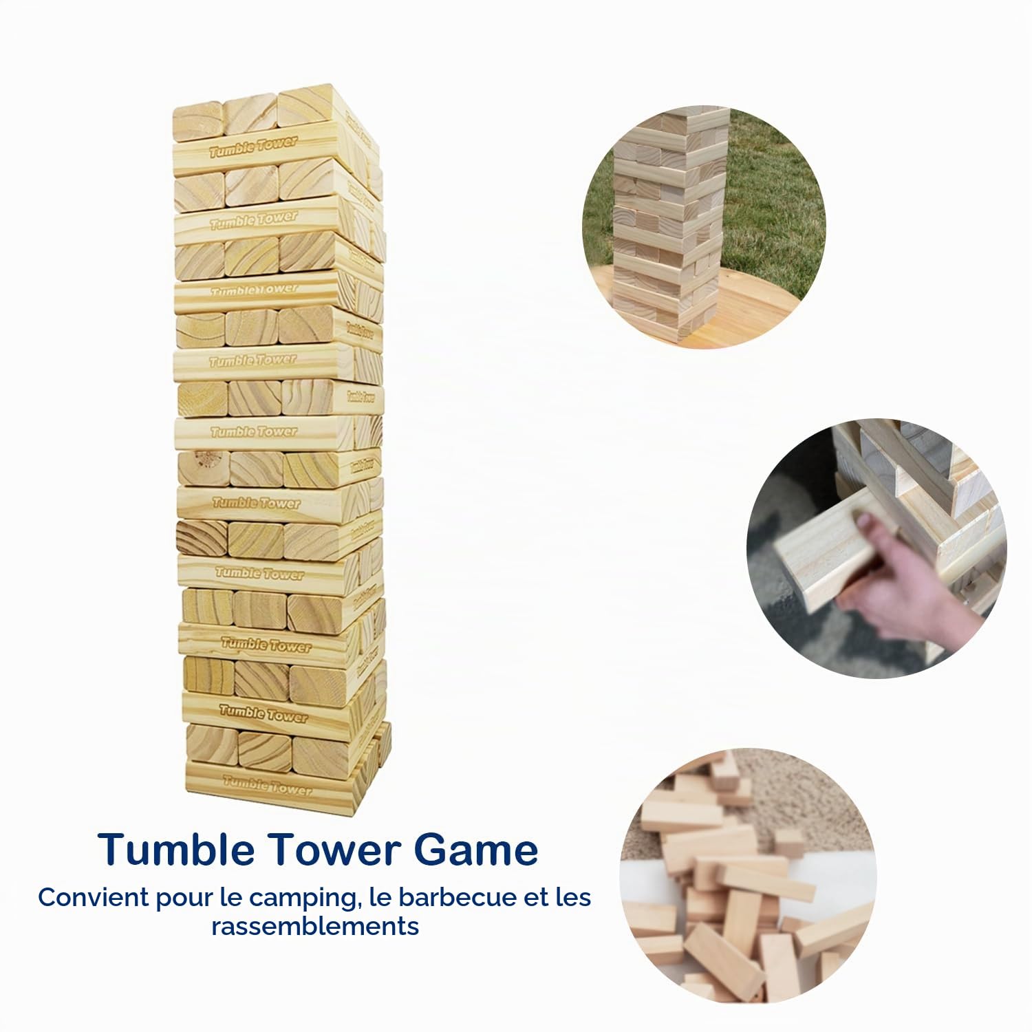 Jac & Mok Jumbo Tumble Tower Lot de 60 blocs en pin avec sac de transport